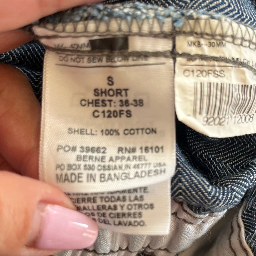 Berne Blue Herringbone Work Canvas Coveralls Jumpsuit  Zip Up SZ SM Short - Picture 11 of 12